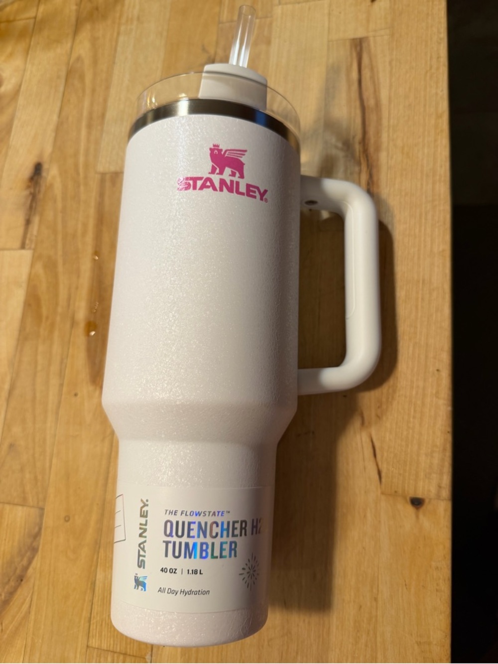 Stanley Crystal Tumbler with Pink Logo and Handle 40oz